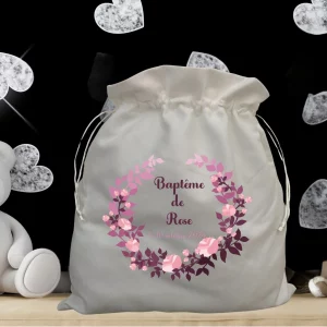 sac à doudou bapteme couronne de fleurs