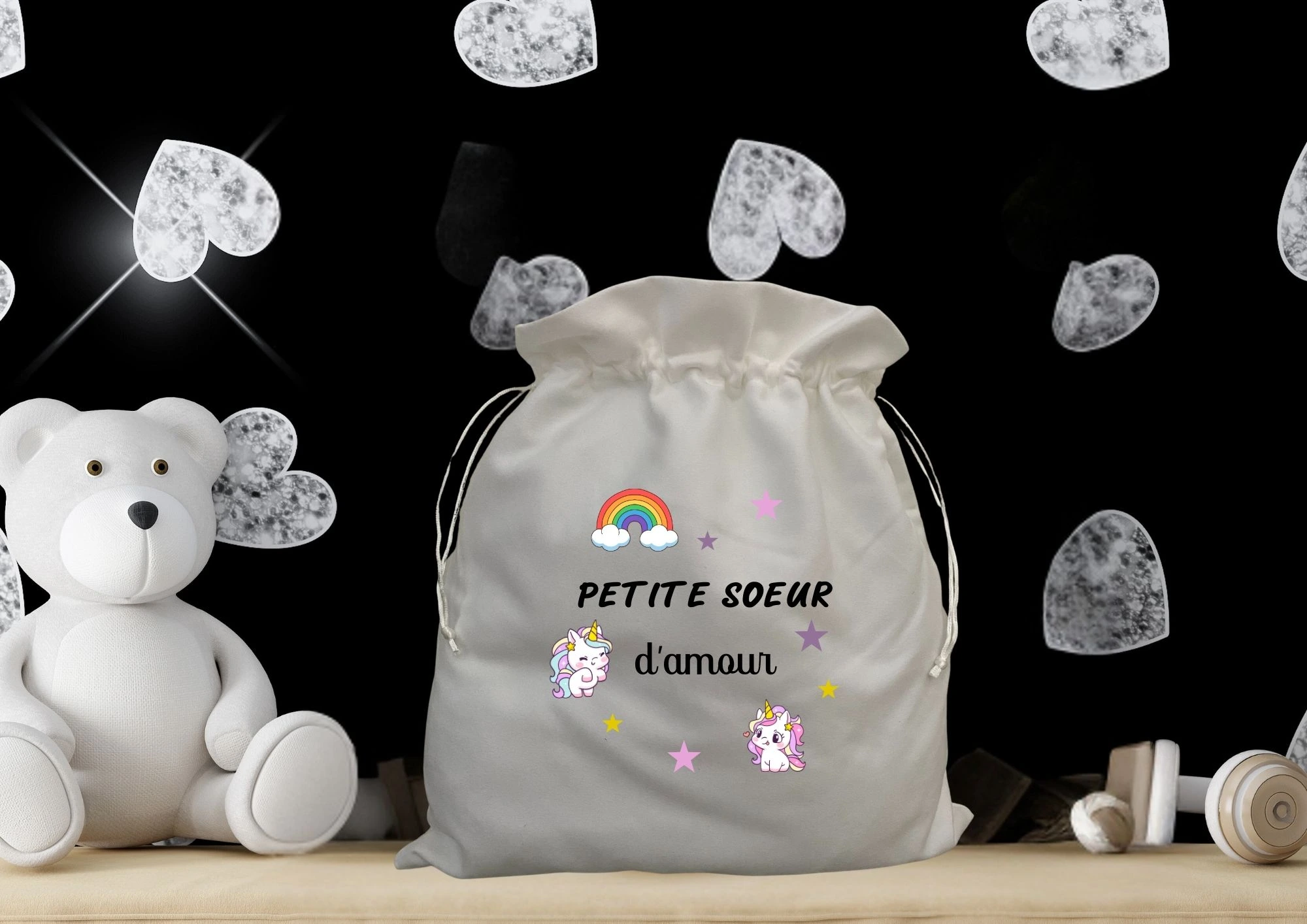 sac cordon personnalisé futur petite soeur