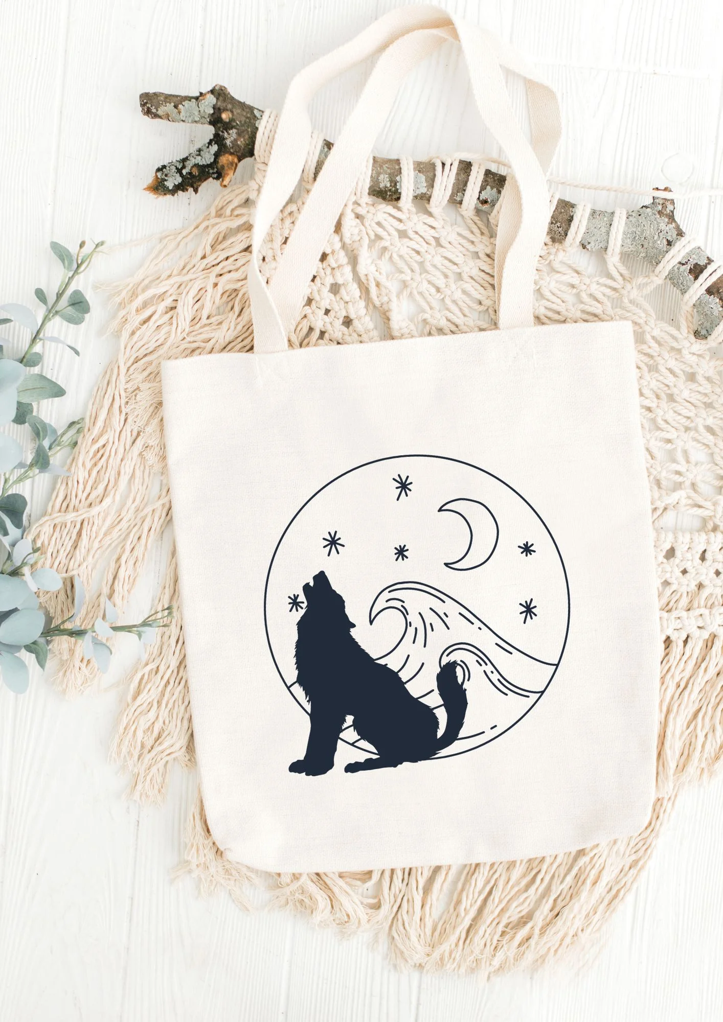 tote bag en coton loup mystique