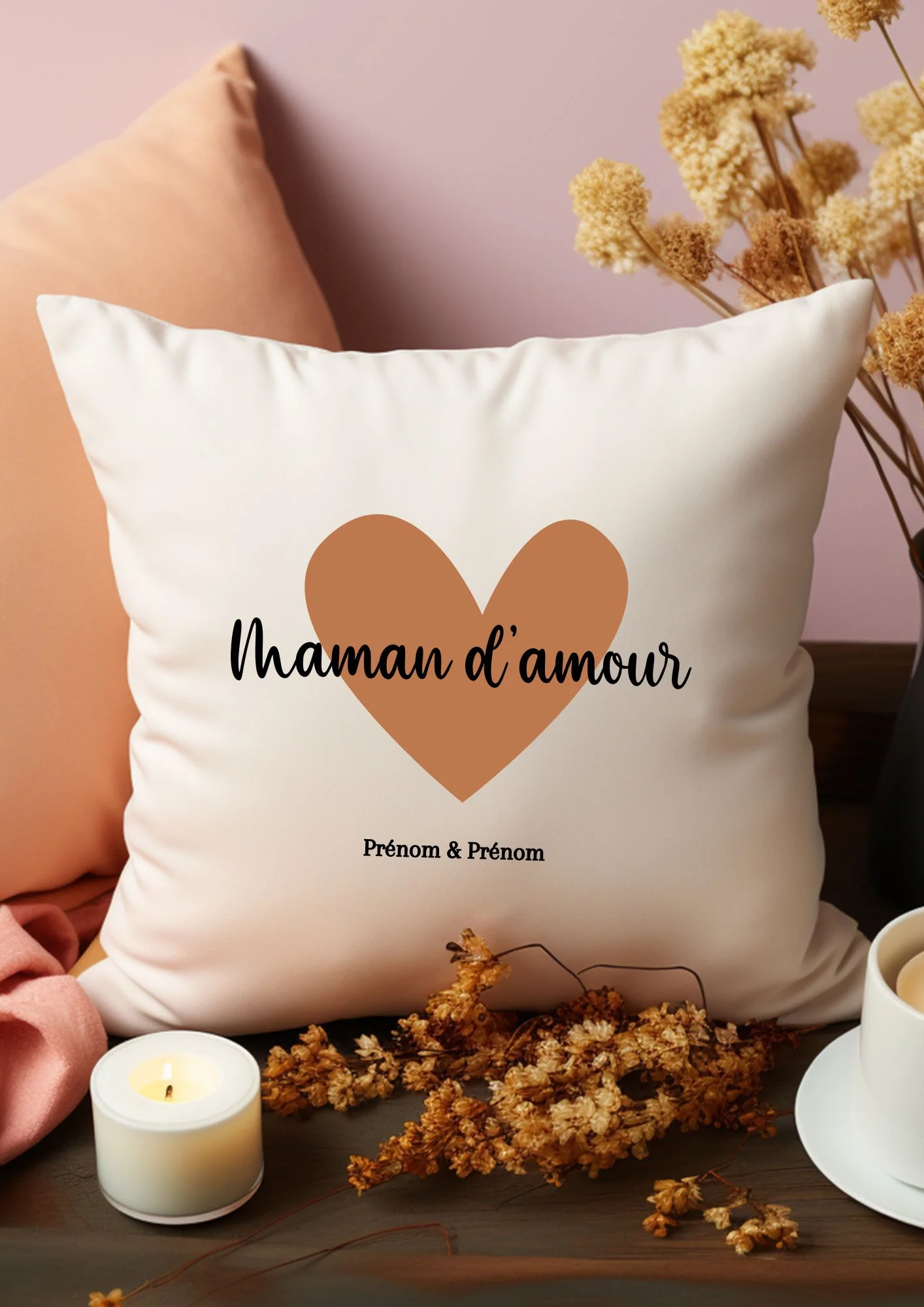 housse de coussin maman d'amour coeur