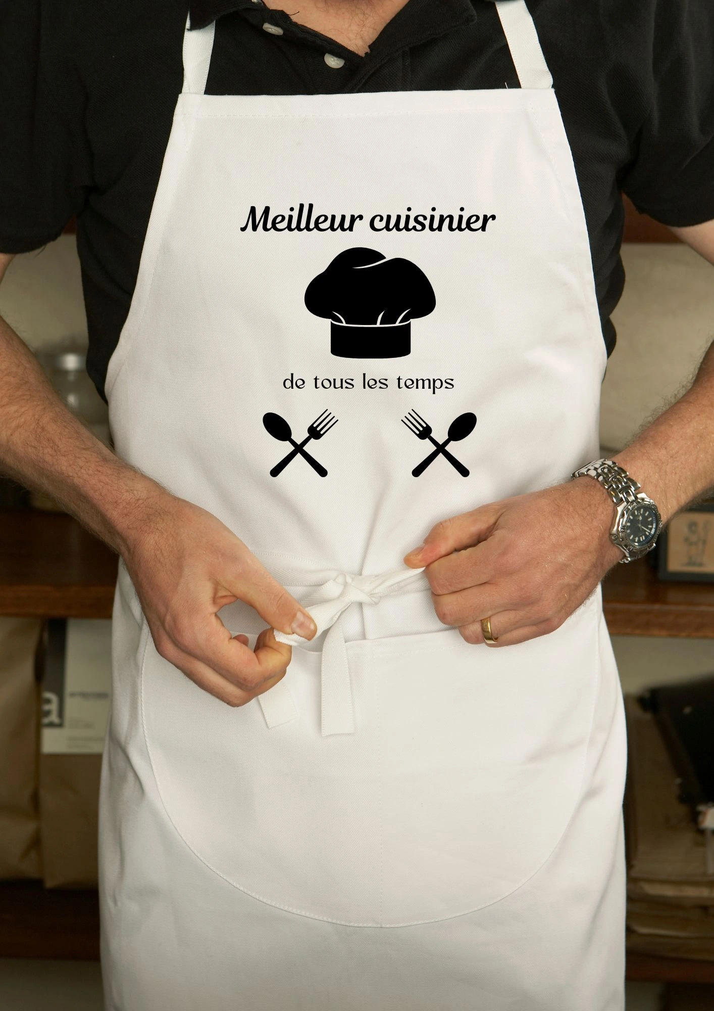 tablier blanc personnalisé papa meilleur cuisinier