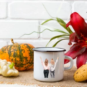 mug émaillé meilleures amies, vintage de style rétro