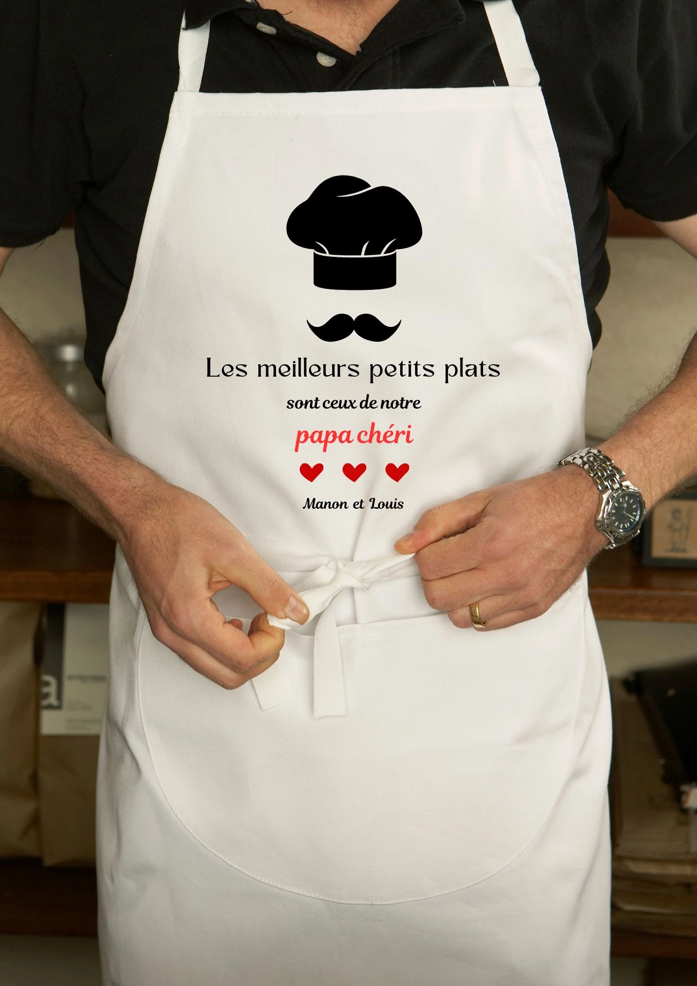 tablier blanc personnalisé papa meilleurs petits plats