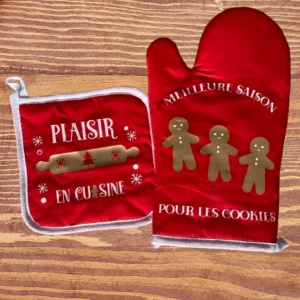 gant et manique de cuisine rouge Noël
