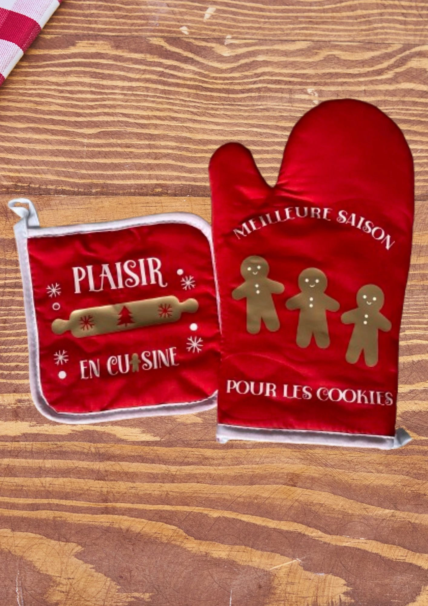 gant et manique de cuisine rouge Noël
