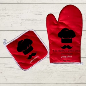 gant et manique de cuisine rouge papy chéri