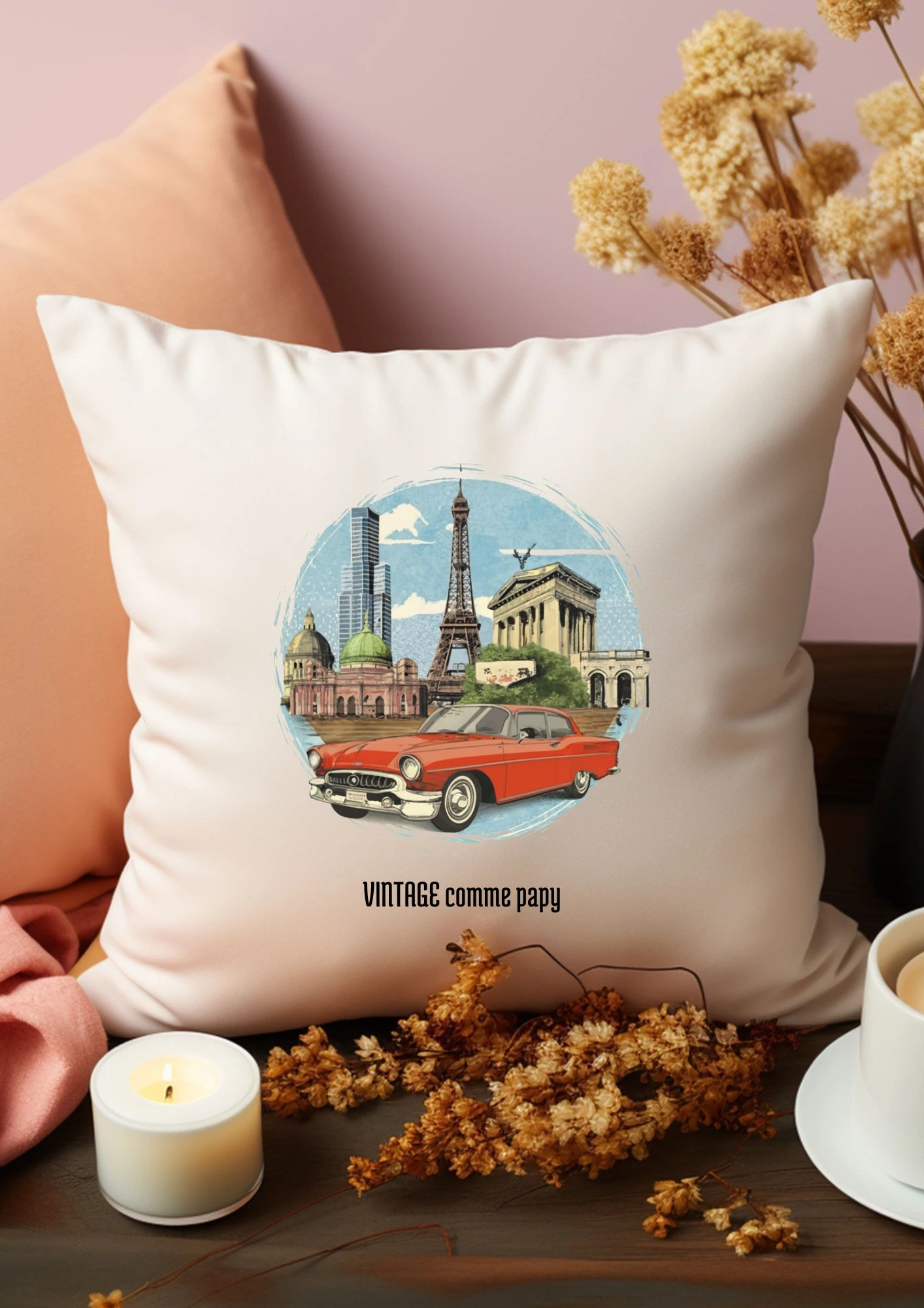 housse de coussin papy vintage