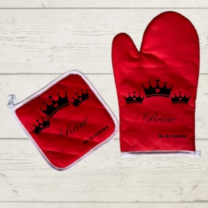 gant et manique de cuisine rouge reine