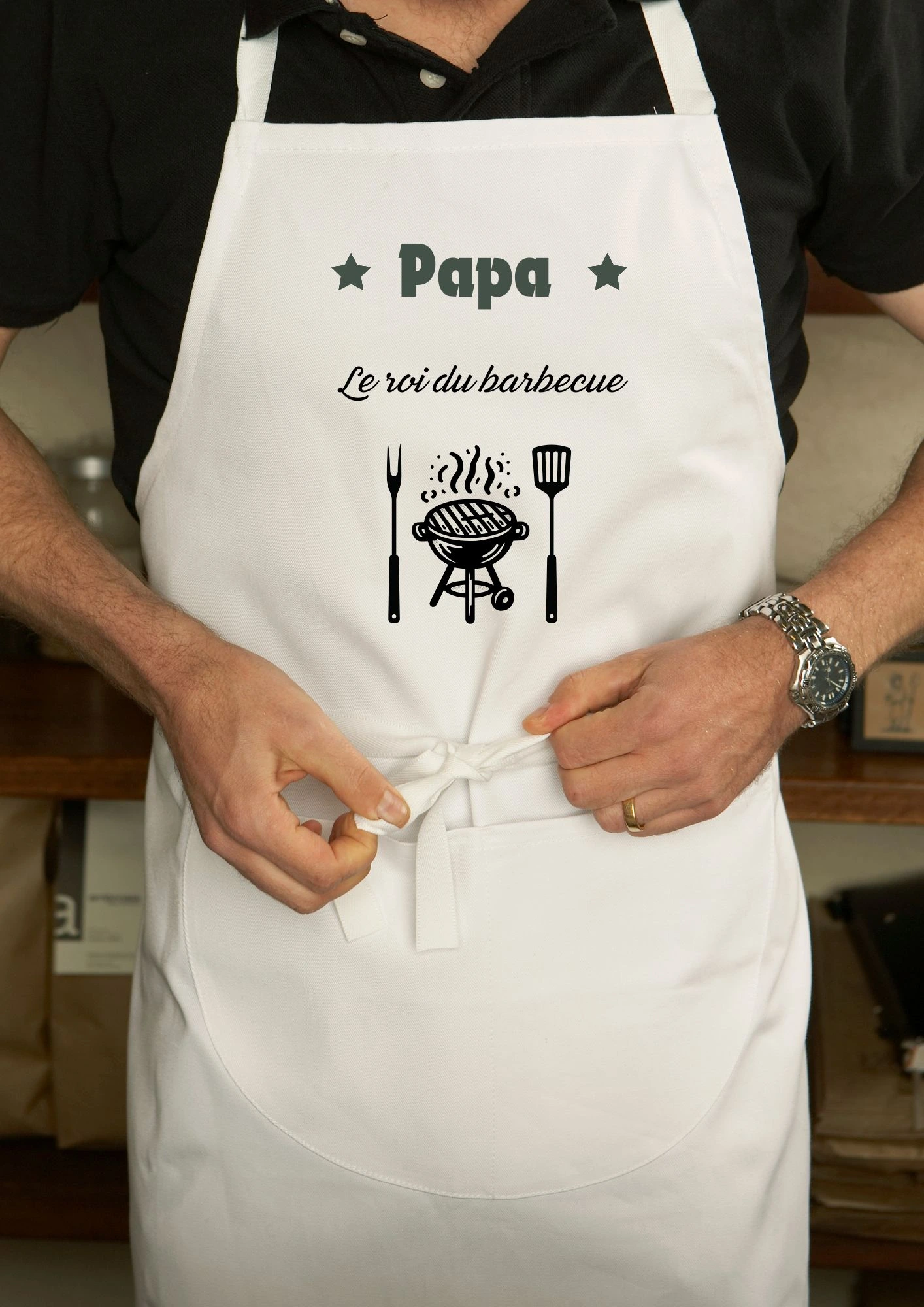 tablier blanc personnalisé papa roi du barbecue