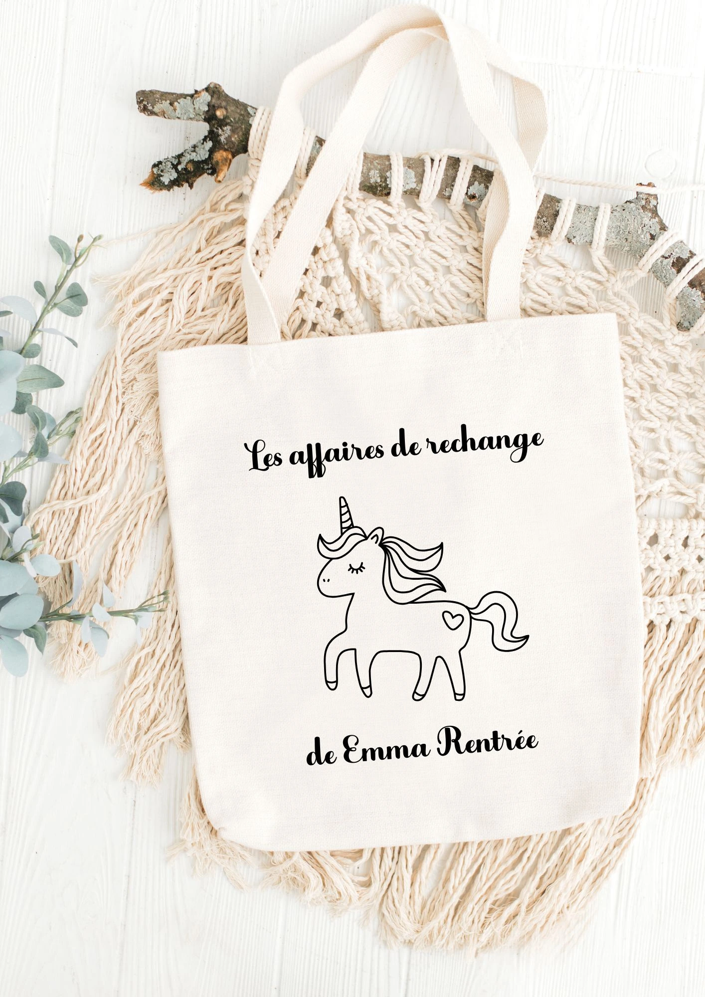 tote bag les petites affaires de licorne rentrée scolaire