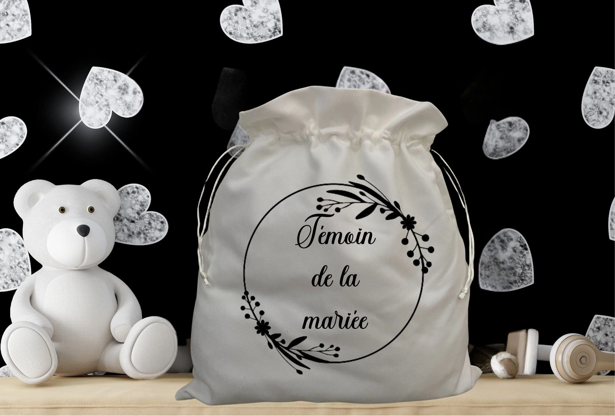 sac cordon mariage personnalisé, pour le témoin