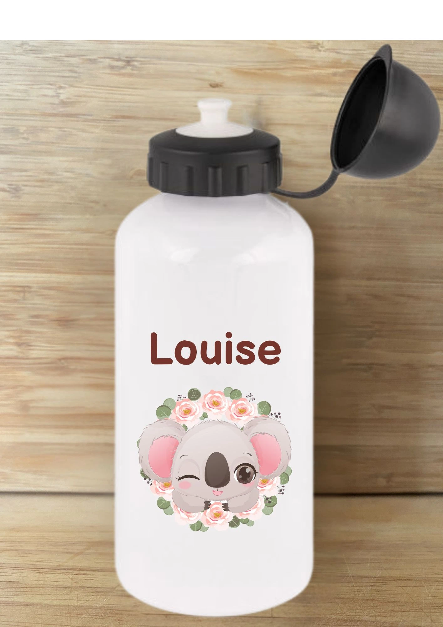 gourde en alu blanche avec un koala et personnalisable