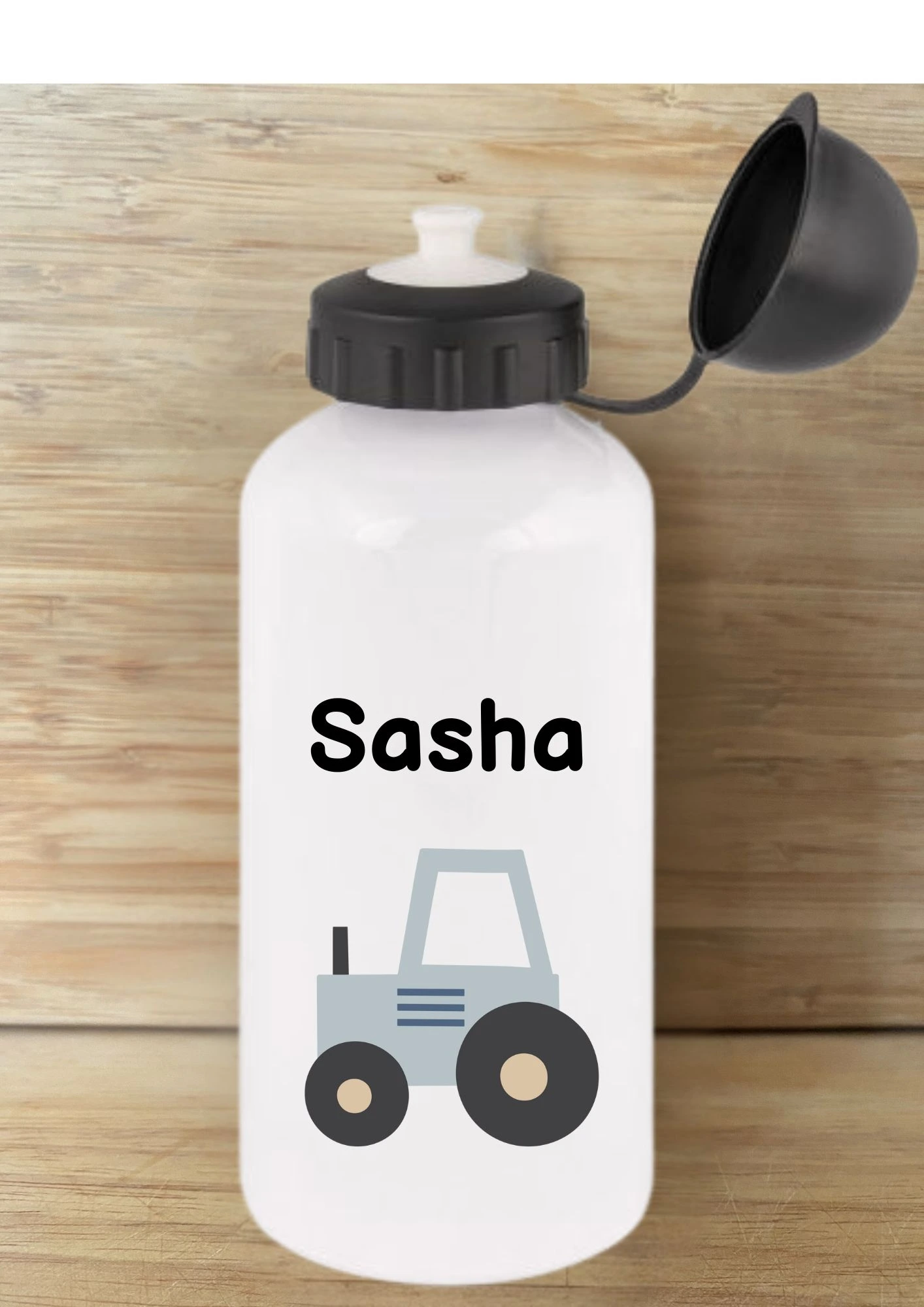 gourde en alu blanche avec un tracteur