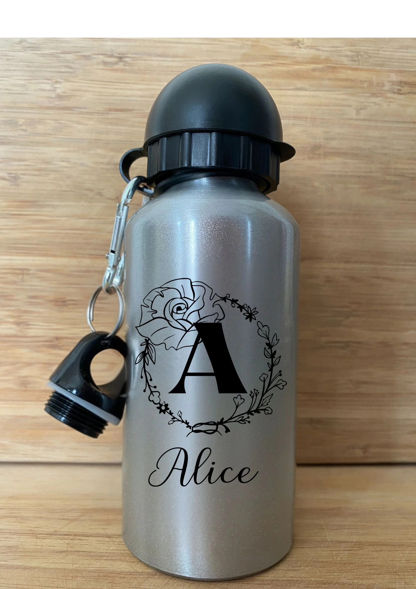 gourde argentée personnalisée monogramme