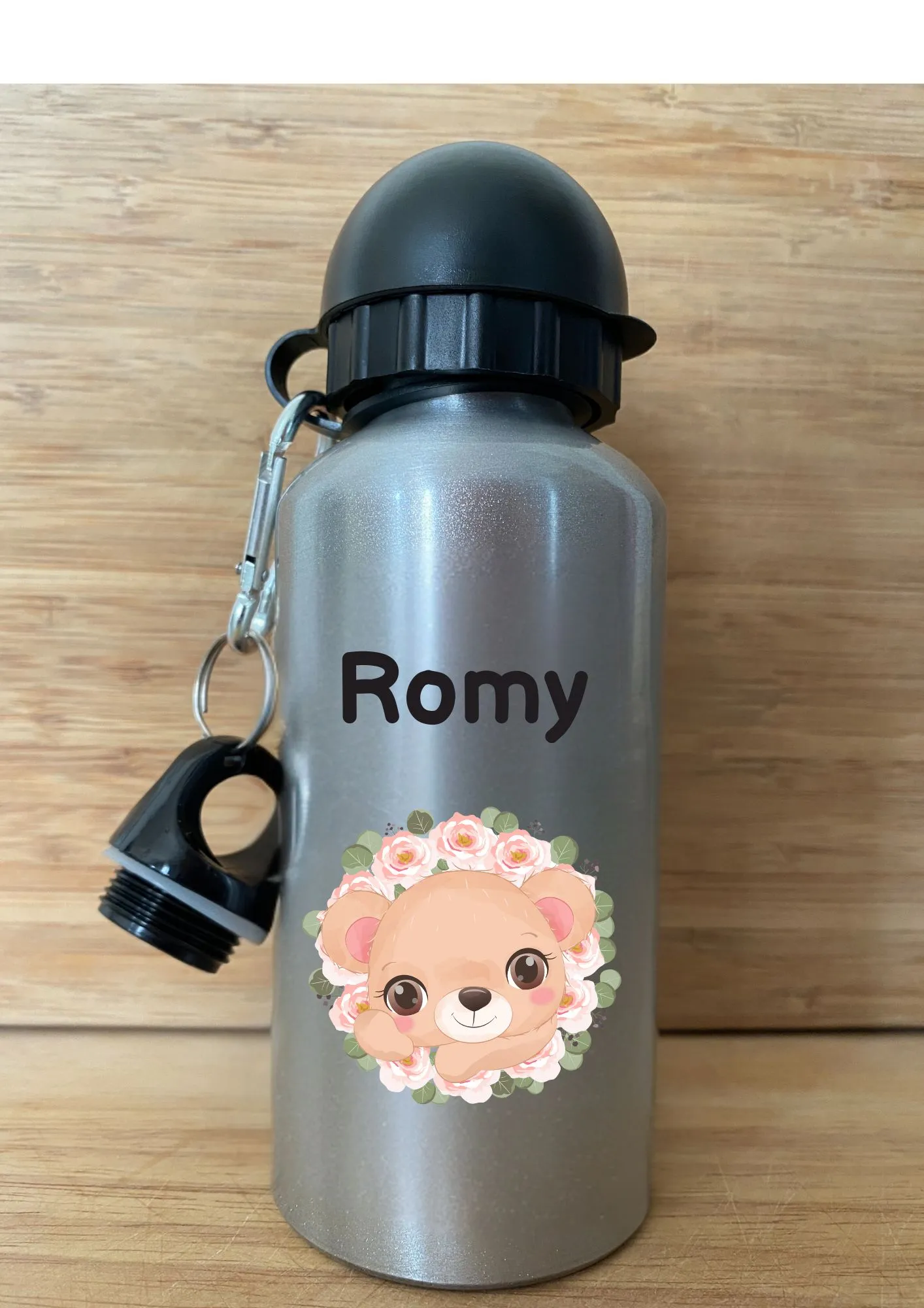 gourde argentée personnalisée bouchon sport