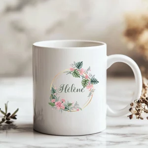 mug couronne fleurs avec prénom