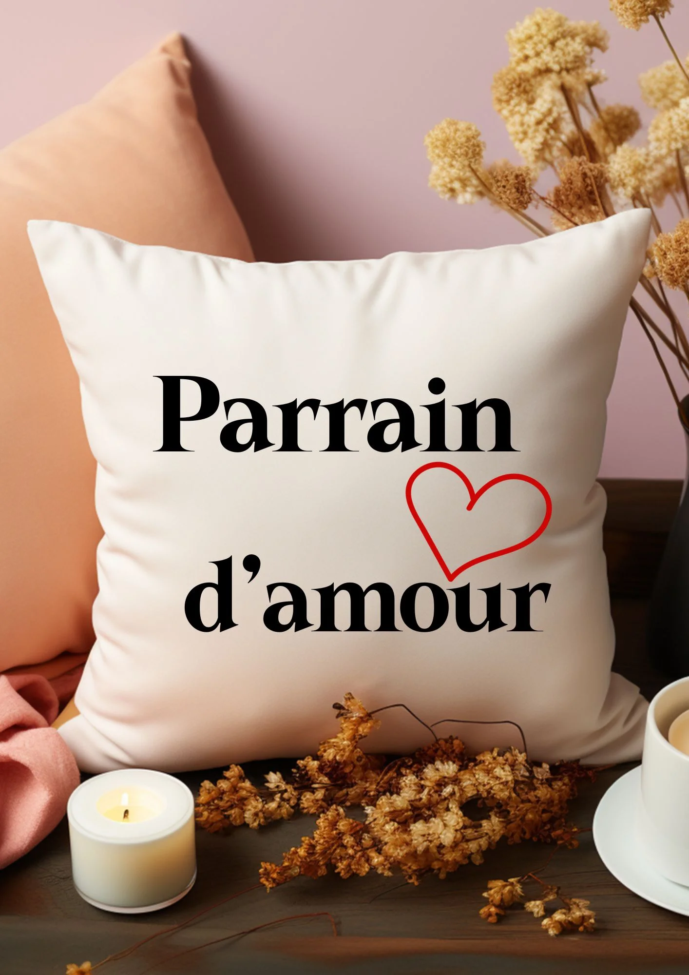 housse de coussin parrain avec coeur