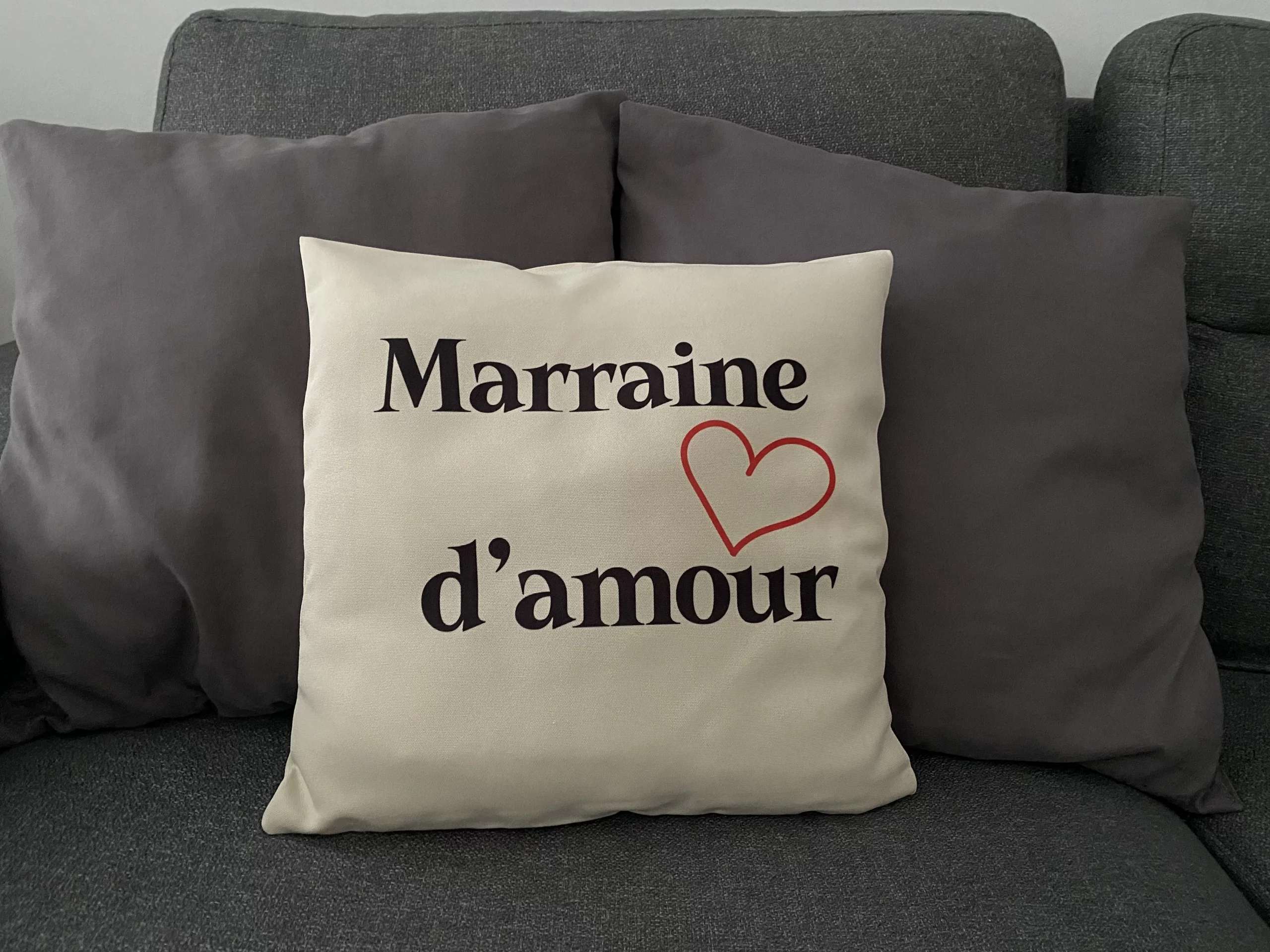 housse de coussin marraine d'amour avec coeur
