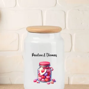pot à biscuits personnalisable bonbons et prénoms des amoureux