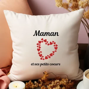 housse de coussin personnalisée petits coeurs maman
