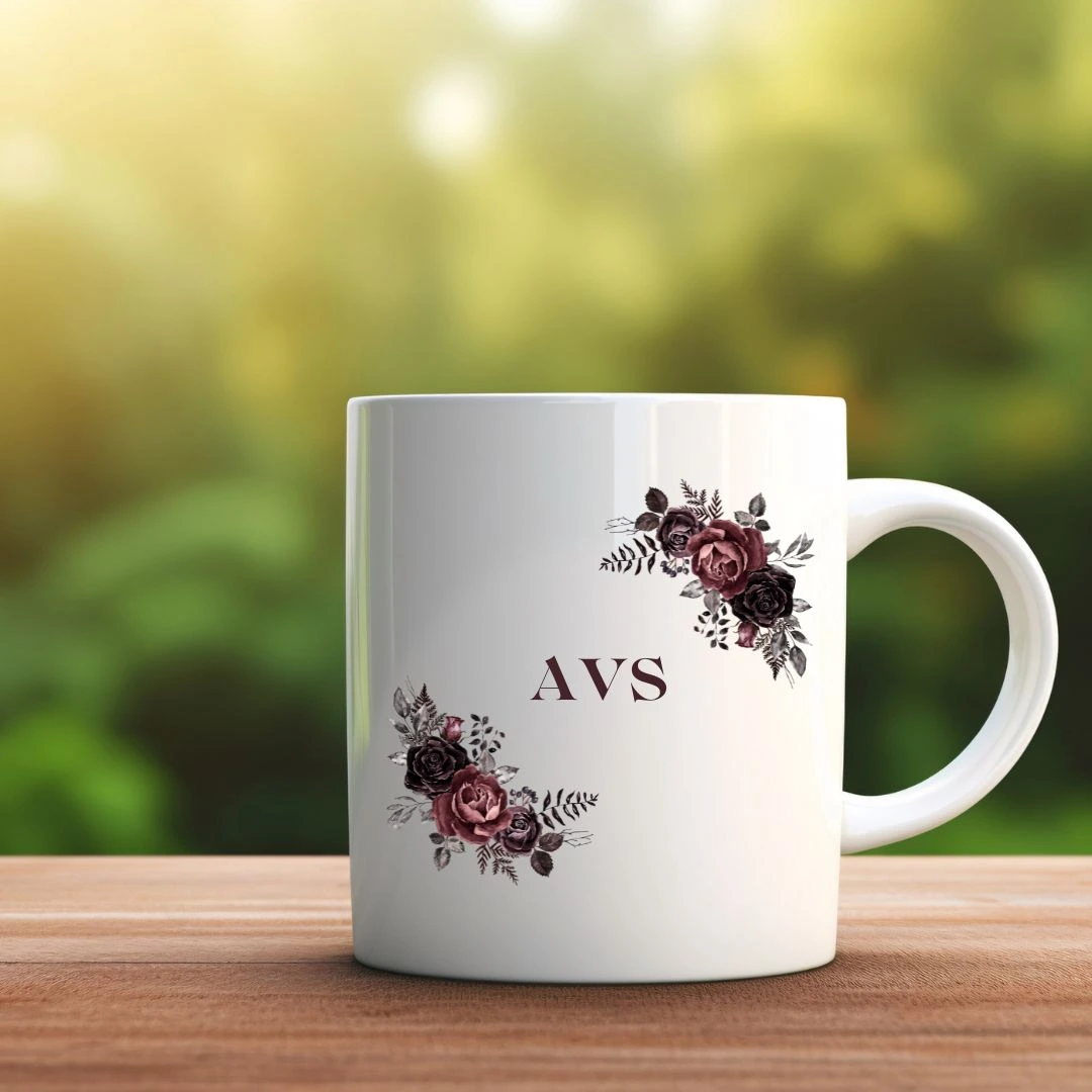 mug blanc en céramique personnalisable avec fleurs AVS