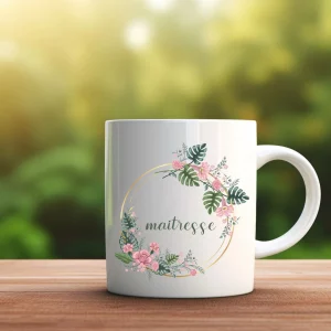 mug céramique maitresse couronne de fleurs