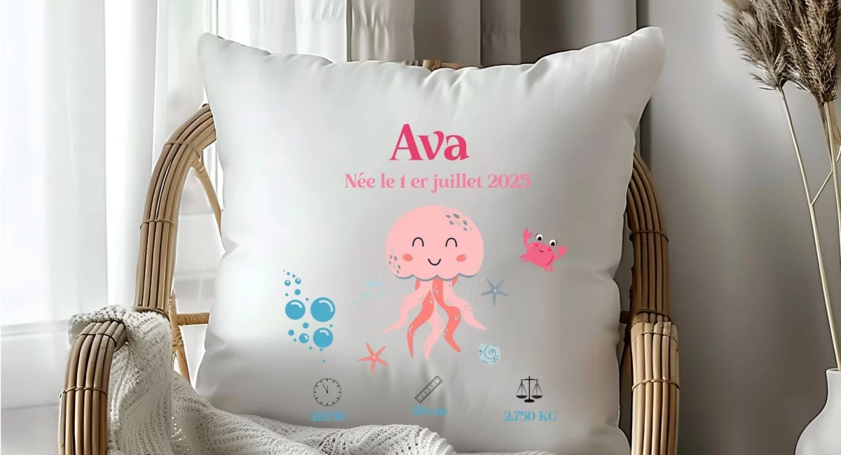 housse de coussin naissance personnalisée