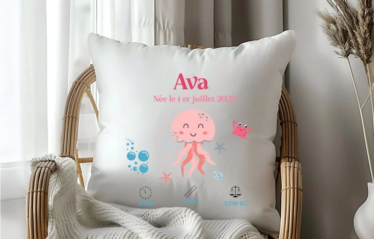 housse de coussin naissance personnalisée