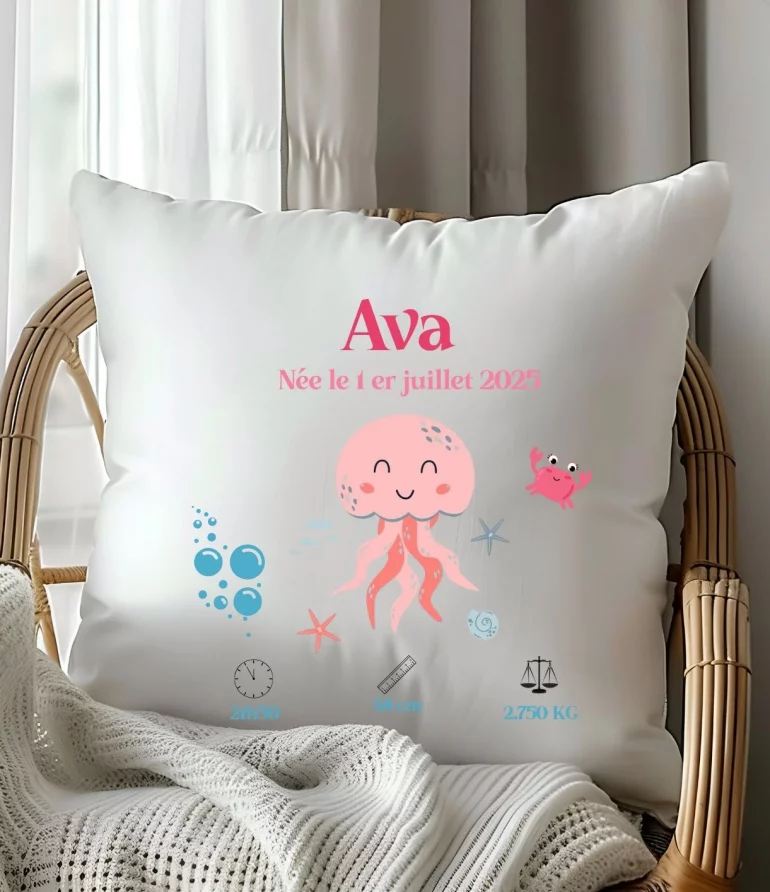 housse de coussin naissance personnalisée