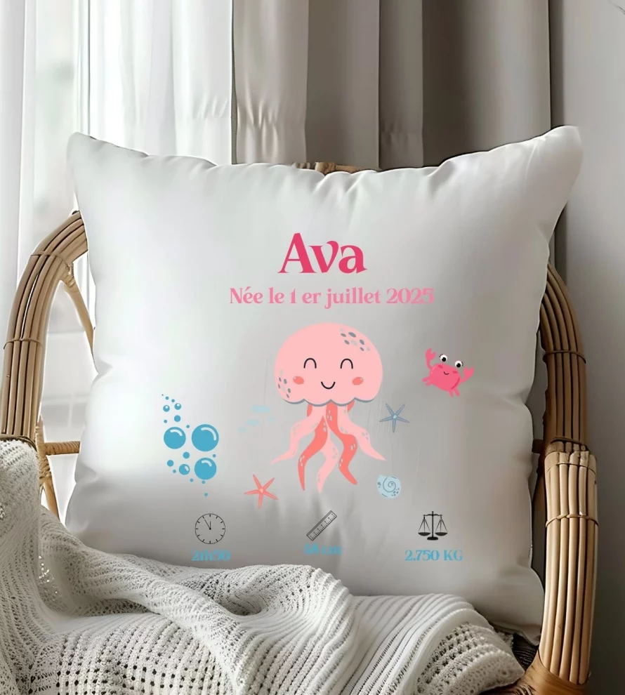housse de coussin naissance personnalisée
