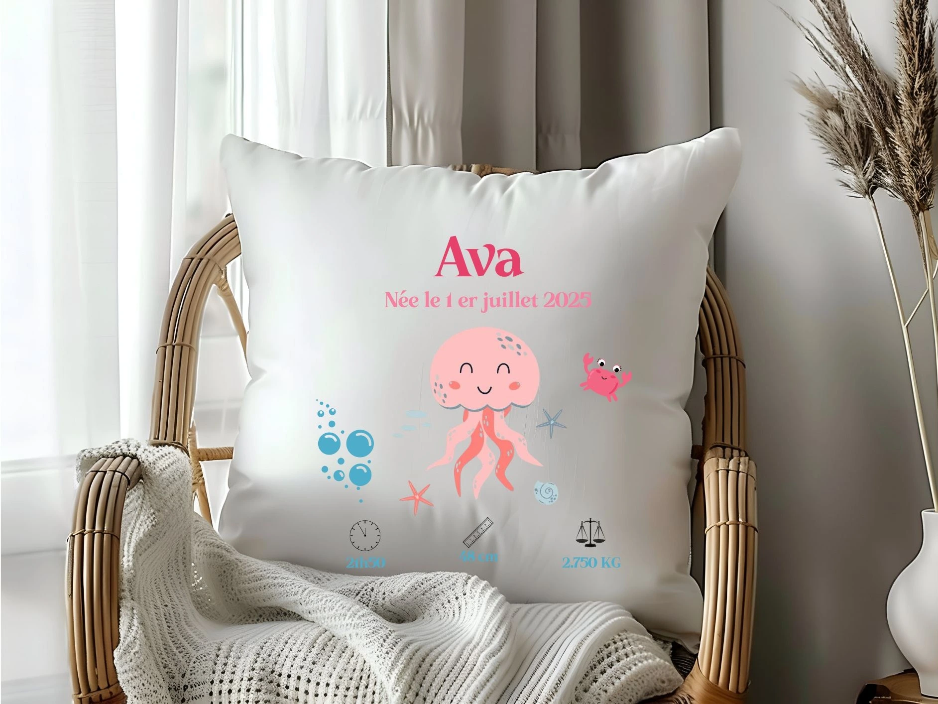 housse de coussin naissance personnalisée