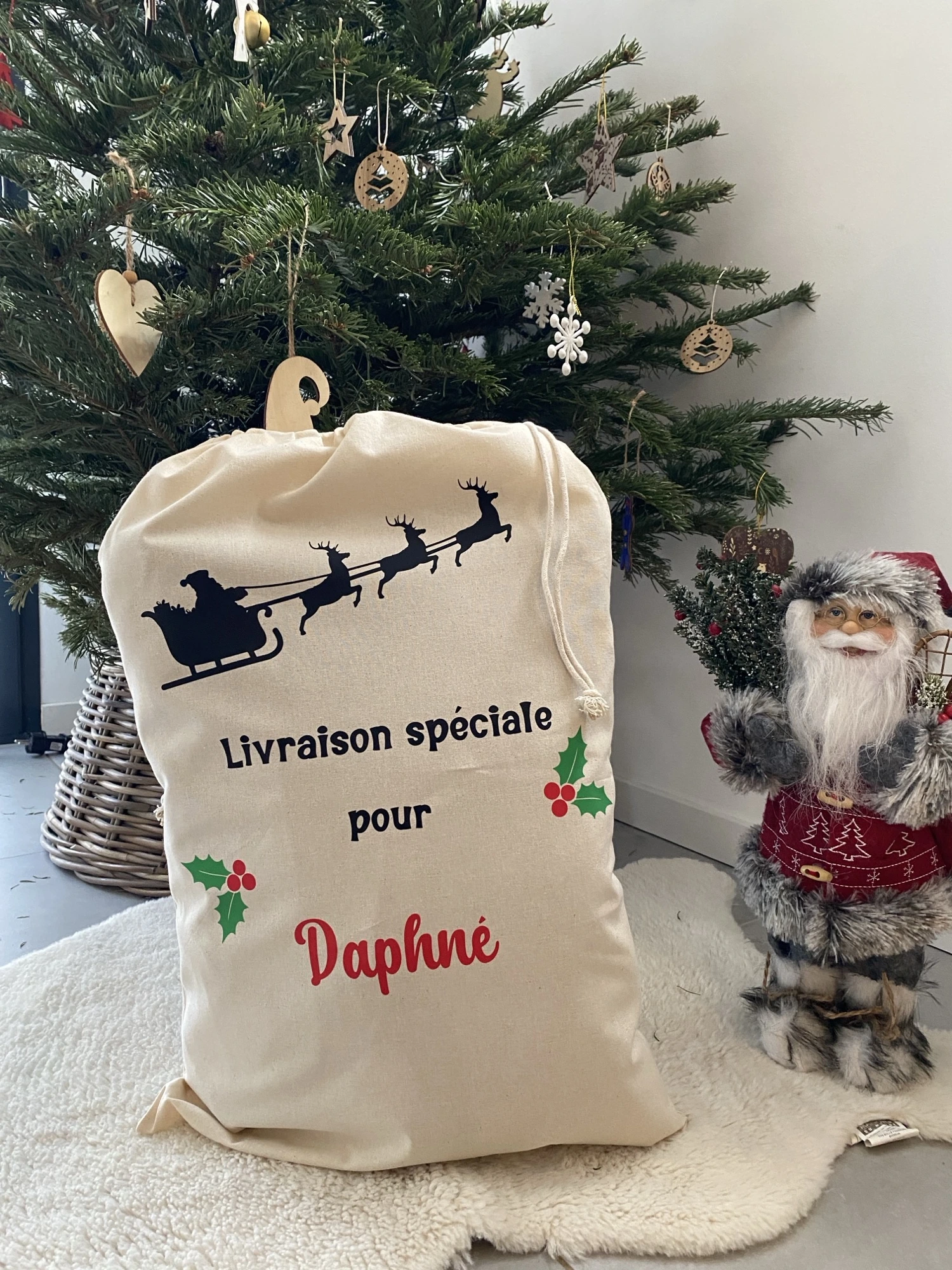 hotte noel personnalisée traineau père noel