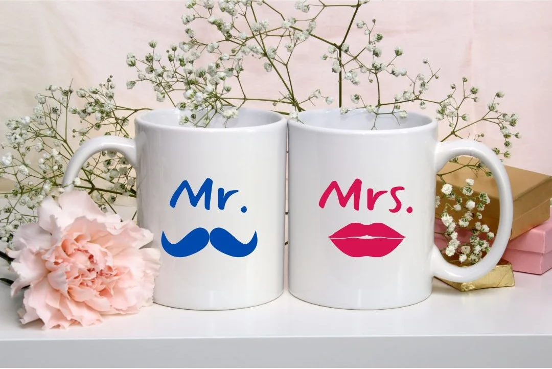 duo de mugs couple, amoureux pour la saint valentin moutache et bouche