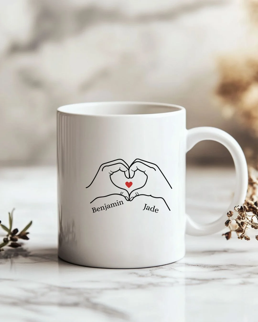 mug saint valentin mains en forme de coeur